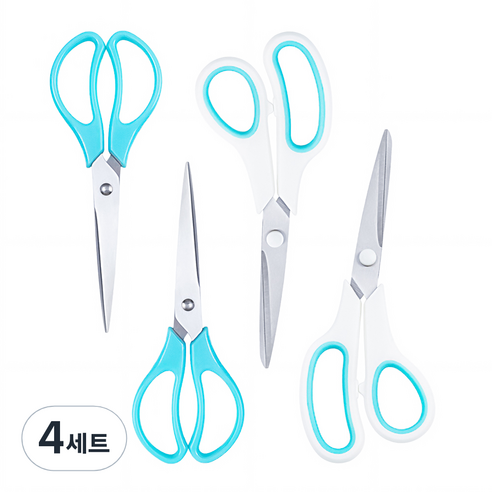 탐사 사무용 가위 2종 x 2p 세트, 화이트,블루, 4세트