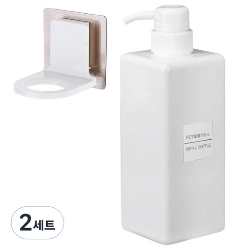모나코올리브 호텔식 샴푸 린스 디스펜서 650ml + 무타공 샴푸홀더 세트, 화이트(디스펜서), 2세트