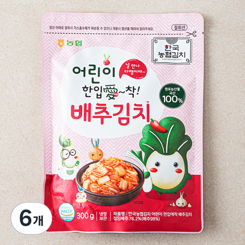 한국농협김치 어린이 한입애착 배추김치, 300g, 6개