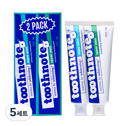 투스노트 미백 치약 2종 세트, 200g, 5개