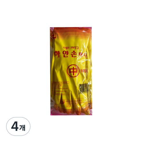 하얀손 미니 고무장갑, 옐로우, 중(M), 4개