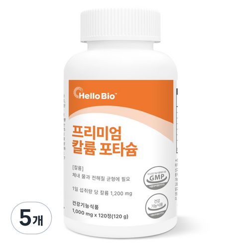 헬로바이오 프리미엄 칼륨 포타슘 120g, 5개, 120정