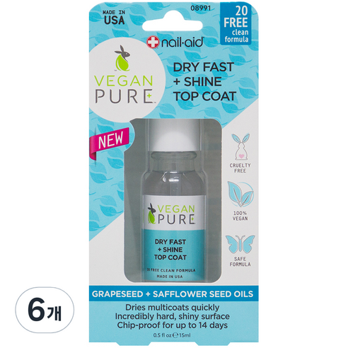 네일에이드 비건퓨어 드라이패스트 플러스 샤인 탑코트 08991, 투명, 15ml, 6개
