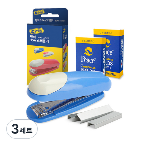 피스코리아 스테플러 + 리필 33호침 2p 세트, 블루, 3세트