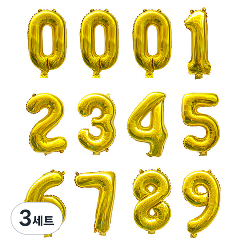 인블룸 은박 숫자 파티풍선 12p 세트, 골드, 3세트
