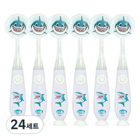 비브라이트 유아동 LED 뽁뽁이 상어 칫솔 + 칫솔모 보호커버 세트, 화이트, 24세트