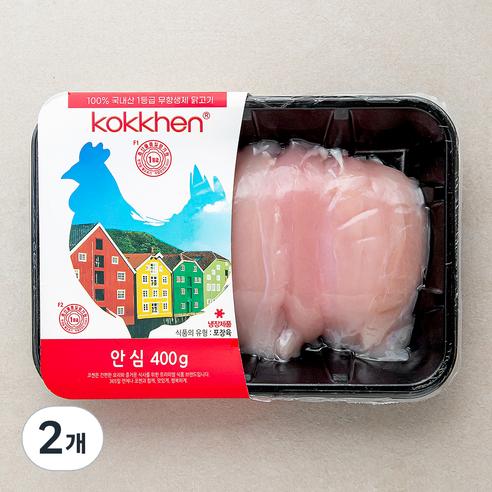 코켄 무항생제 인증 닭안심, 400g, 2개