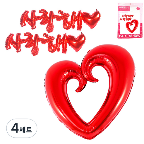 파티쇼 하트패턴 100cm + 사랑해 은박풍선 2p 세트, 레드, 4세트