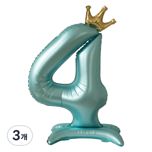 세컨드베스트 크라운 스탠딩 숫자 파티풍선 100cm, 블루 숫자 4, 3개