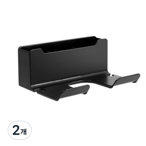헨센 벽걸이형 수납 욕실 드라이기 거치 다용도 꽂이, 블랙, 2개