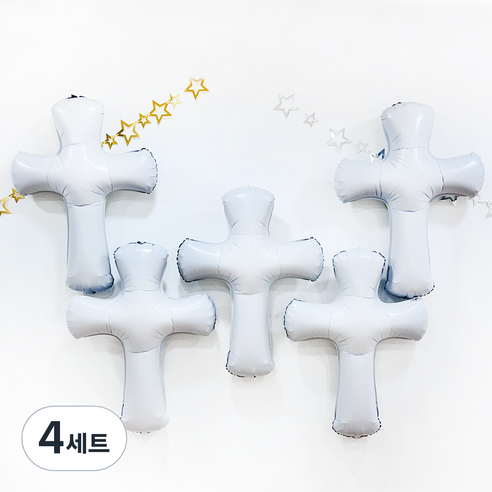 파티공구 십자가모양 풍선 5p + 빨대 2p 세트, 화이트, 4세트