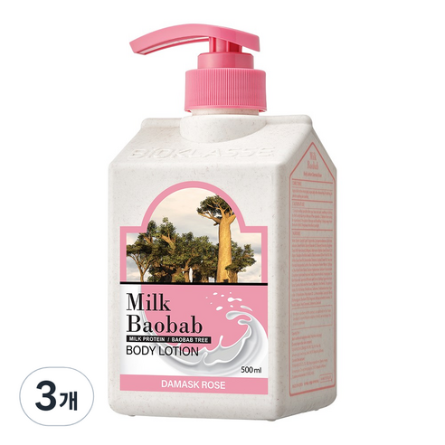 밀크바오밥 바디로션 다마스크 로즈향, 500ml, 3개