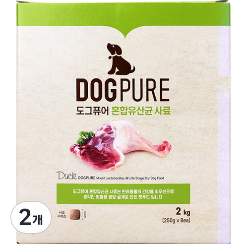 도그퓨어 강아지 혼합유산균 건식사료, 오리, 2kg, 2개