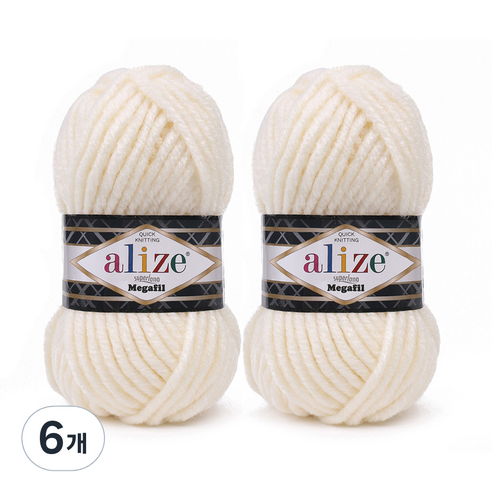 alize 슈퍼라나 메가필 털실, 아이보리, 6개
