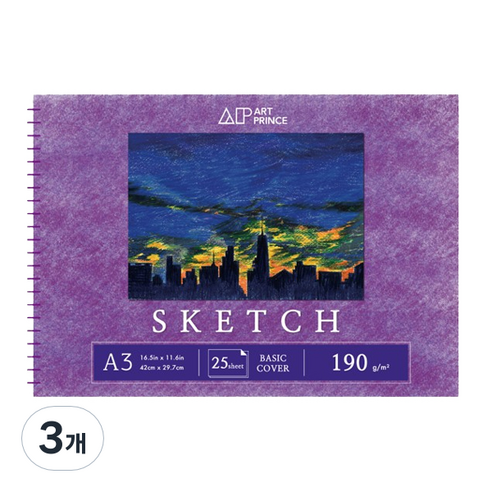 두성 아트프린스 스케치 스프링 스케치북 190g S02, A3, 25매, 3개