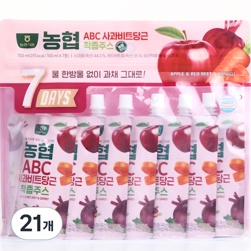 농협 ABC 사과비트당근 착즙주스, 100ml, 21개
