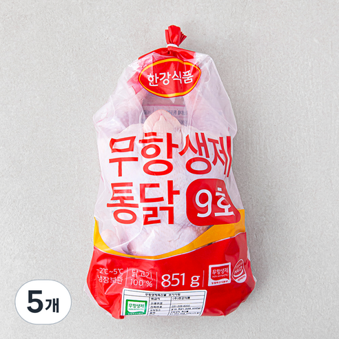 한강식품 무항생제 인증 통닭 9호, 851g, 5개