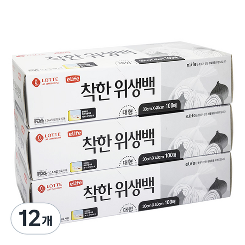 롯데이라이프 착한 위생팩 대, 대(L), 100매, 12개