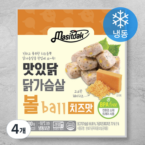 맛있닭 닭가슴살 볼 치즈맛 (냉동), 100g, 4개