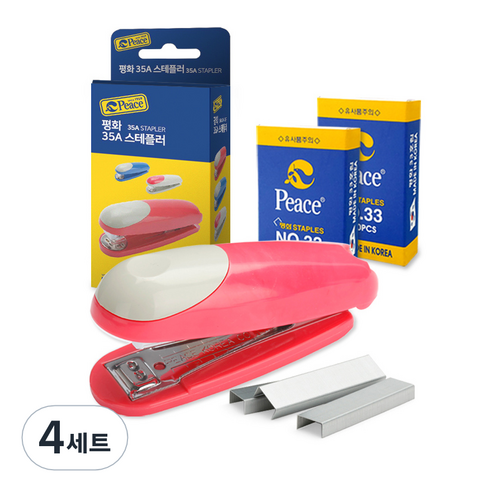 피스코리아 스테플러 + 리필 33호침 2p 세트, 핑크, 4세트