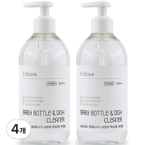 하이비 젖병 식기세정제 액상 용기 무향, 4개, 500ml