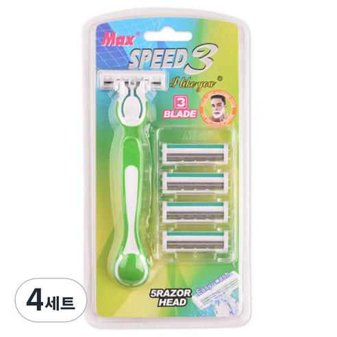 드위트리 MAX SPEED 3단 일회용 면도기 + 면도날 5p 세트 그린, 4세트, 1개