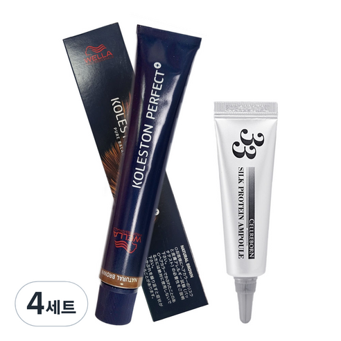 웰라 콜레스톤 퍼펙트 플러스 염색약 80g + 셀리본 33 실크 프로틴 앰플 12ml 세트, (7 / 0), 4세트