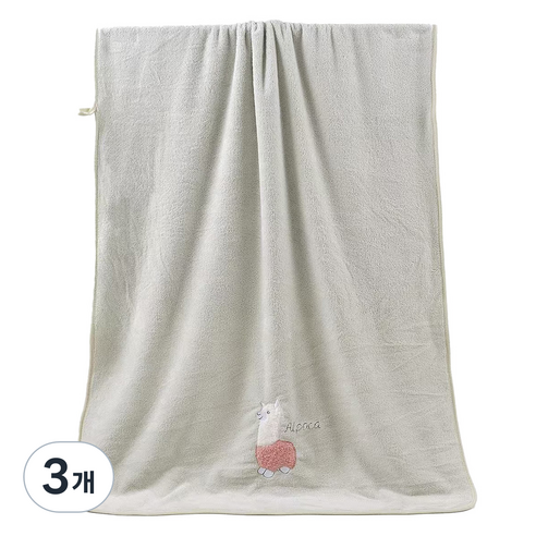 원이네 귀여운 양 디자인 바스타월 70 x 140 cm, 그린, 3개