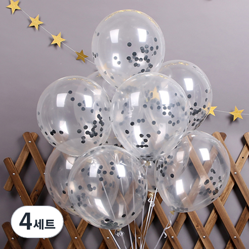 파티해 써클 컨페티풍선 20p + 손펌프 랜덤발송 +컬링리본 + 스펀지닷 세트, 블랙, 4세트