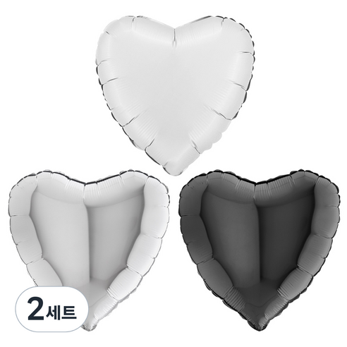 그라보벌룬 은박 하트풍선 3종 세트, 새틴화이트, 실버, 블랙, 2세트