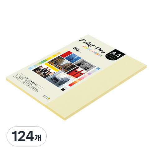 종이문화 프린트프로 칼라복사지 No.01 레몬 80g 62p, A4, 124개