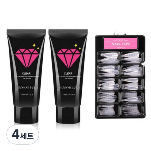 고고블랑 네일연장 폴리젤 30ml 세트, 폴리젤 클리어 + 클리어핑크 + 연장팁 스틸레토 100p + 구성품 3종, 4세트