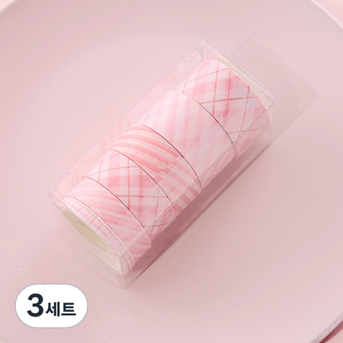 해피제이 다꾸 벽꾸미기 파스텔 체크 마스킹테이프 6종 세트, 3세트, 1 핑크