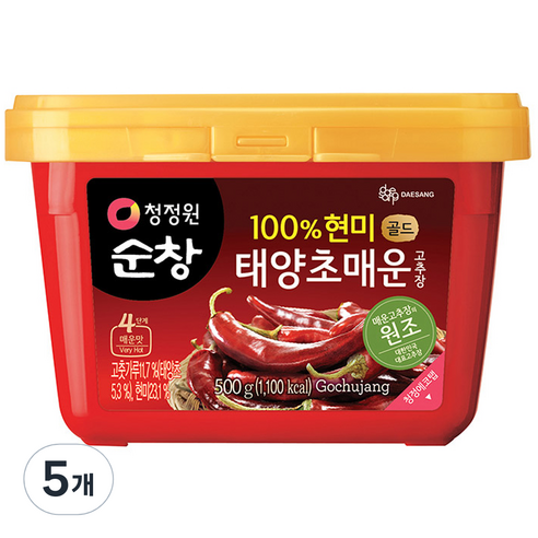 청정원순창 태양초 매운 고추장, 500g, 5개
