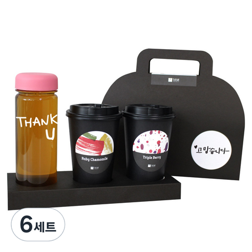 1AM 쥬뗌므 블랜딩 프리미엄 차세트 분홍뚜껑, 보틀 + 스티커 THANK U + 루비 캐모마일 3p + 트리플 베리 3p + 패키지 블랙 고맙습니다, 6세트
