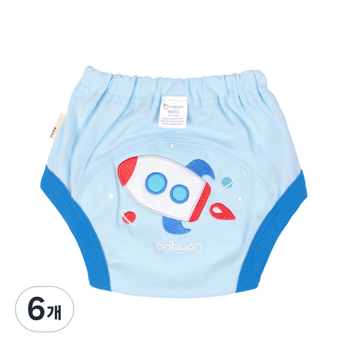 베이비앙 유아동 3중 방수 자수 배변 훈련 팬티, 로켓, 6개