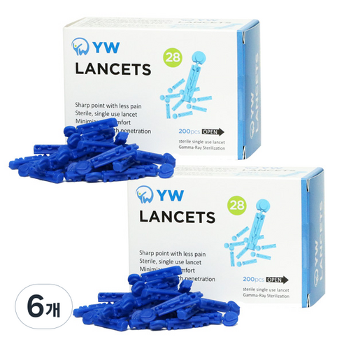와이더블유 일회용 수동랜싯 28g 채혈침, 6개, 200개입