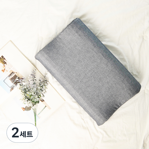 누리홈 내추럴파우더 굴곡형 메모리폼 베개 + 베개커버 세트, 그레이, 2세트