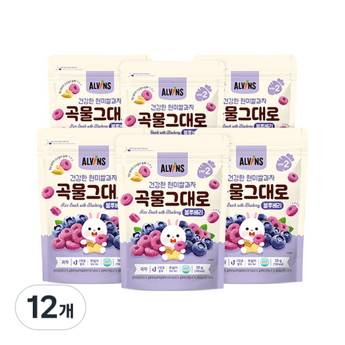 엘빈즈 건강한 현미쌀과자 곡물그대로, 블루베리맛, 12개, 30g