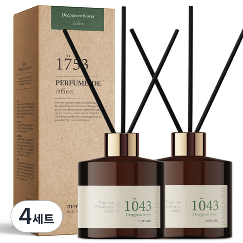 메르헨트 퍼퓸 드 디퓨저 200ml x 2p + 섬유리드 10p 세트, 딥그린플라워, 4세트