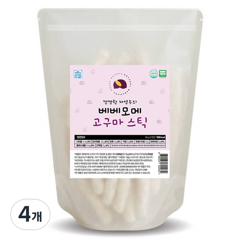 베베모메 유아용 유기농 스틱 떡뻥, 30g, 4개, 고구마