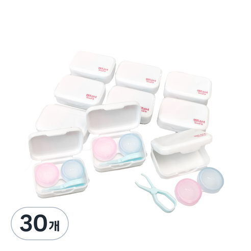 렌즈소녀 솜사탕 휴대용 소프트렌즈 케이스, 렌즈집게(블루), 30개