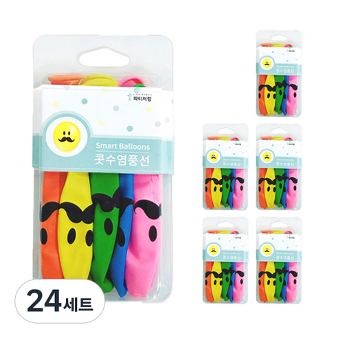파티처럼 스마트 케이스 콧수염 풍선 5p, 핑크, 옐로우, 오렌지, 라임그린, 라이트블루, 24세트