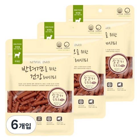 굿데이 반려견을 위한 건강레시피 져키, 소고기소프트, 300g, 6개