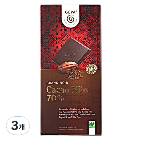 게파 유기농 카카오 닙스 다크초콜릿 70%, 100g, 3개