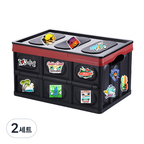 트래블큐브 더비치 방수 데코스티커 50p + 접이식 캠핑 수납함 대형 57L 세트, 블랙, 2세트