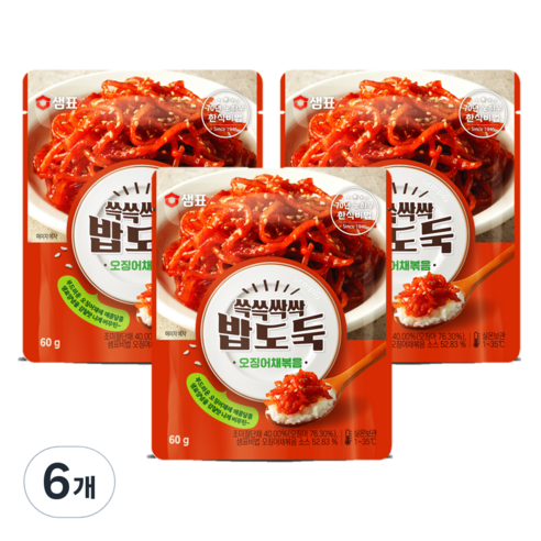 샘표 쓱쓱싹싹 밥도둑 오징어채볶음, 60g, 6개