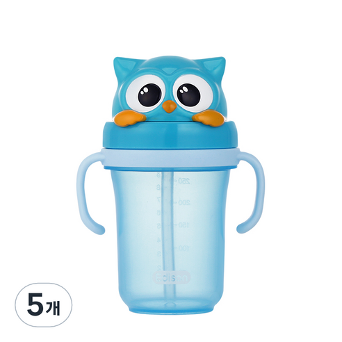 에디슨 프렌즈 흘림방지 입체 빨대컵 2 300ml, 부엉이 블루, 5개