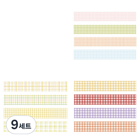 체크 패턴 컬러 마스킹테이프 20mm x 2m 4종 세트, 9세트, 18 썸머, 레몬, 컬러마크