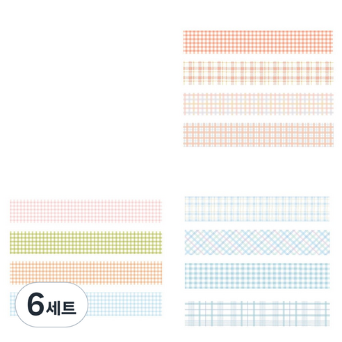 체크 패턴 컬러 마스킹테이프 20mm x 20m 4종 세트, 6세트, 17 피치, 썸머, 블루